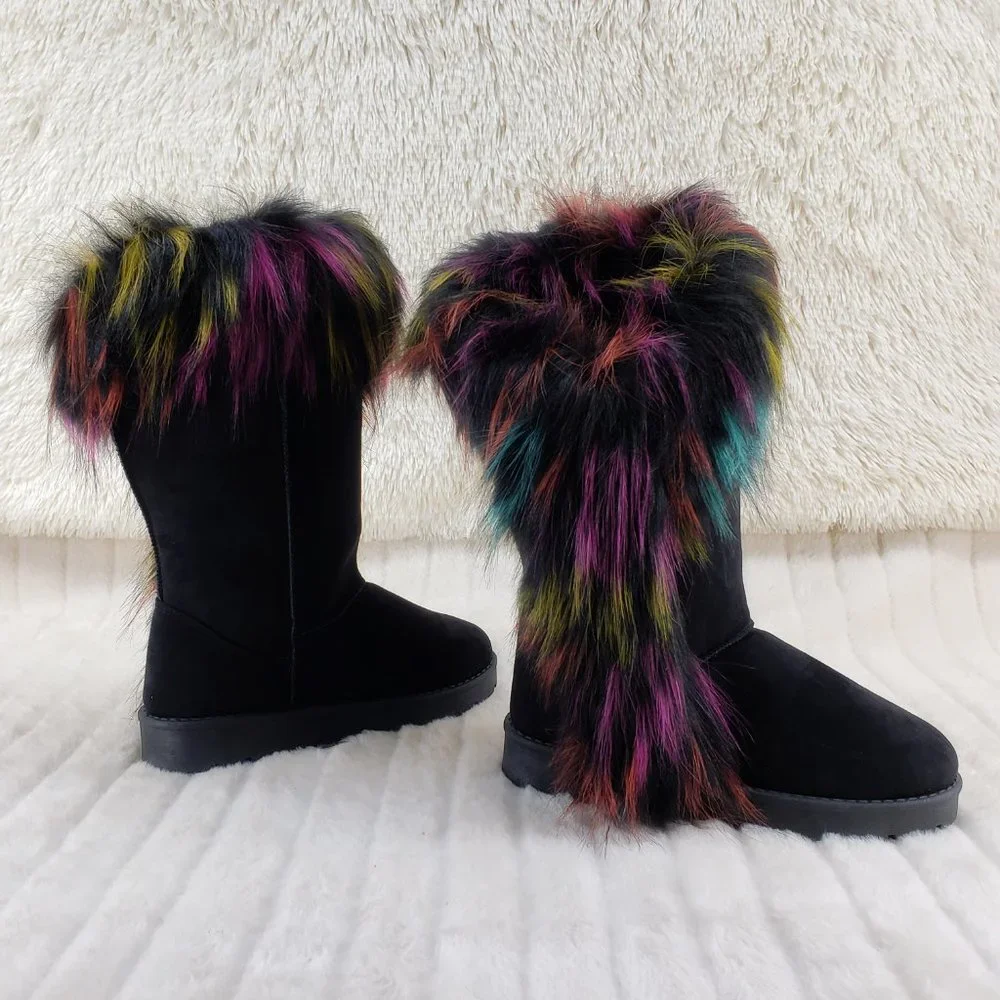 Chi Chi Black Multi Faux Fur Thick Lined Winter Boots - Picture 1 of 13